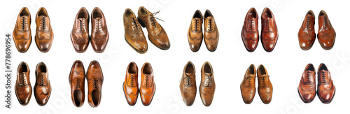 Assorted men's brown leather dress shoes in various styles