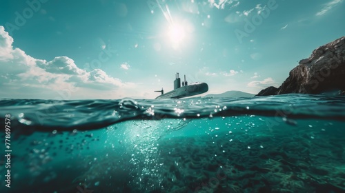 Military submarine in the sea photo