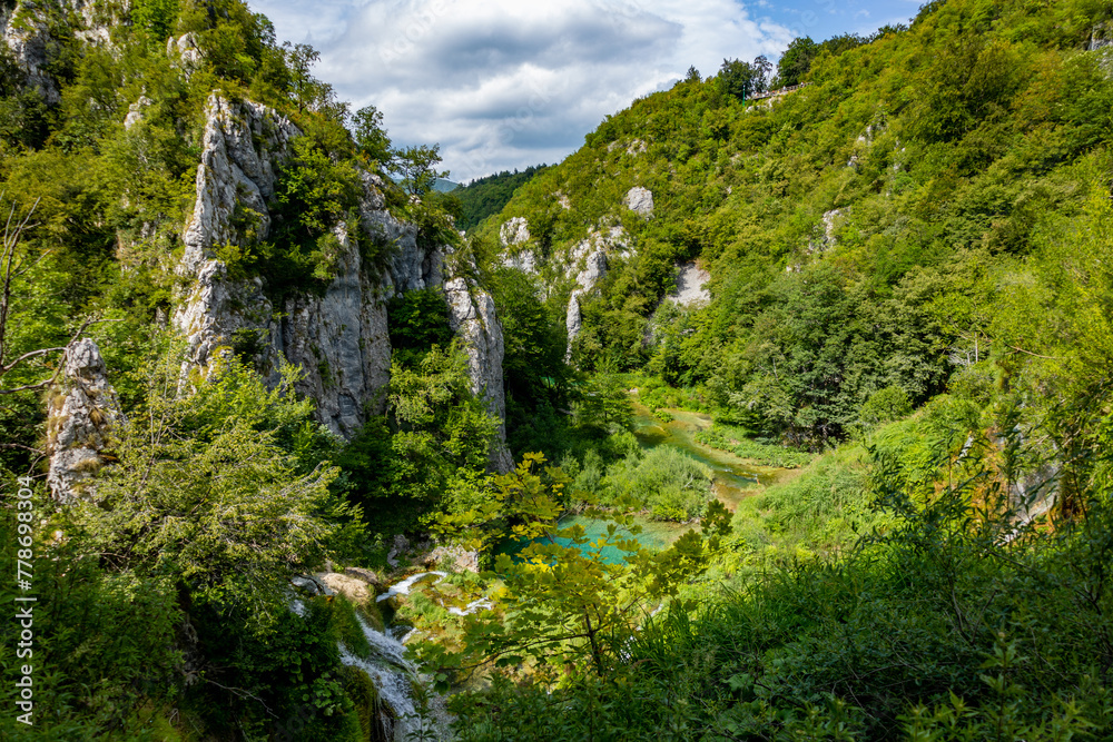 Beautiful landscape in the Plitvice Lakes National Park in Croatia. Natural Waterfalls. Natural wonders