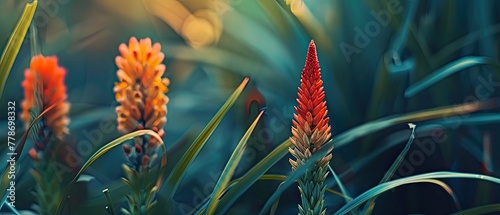 The fiery spikes of a red hot poker flower