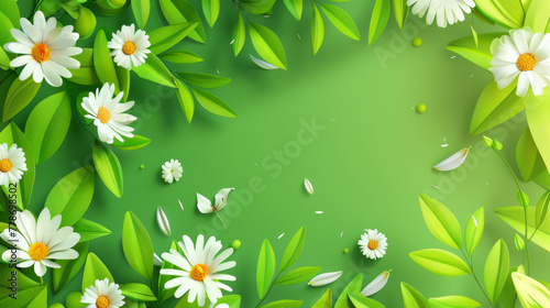 A refreshing image portraying lush greenery and white daisies against a vibrant green field