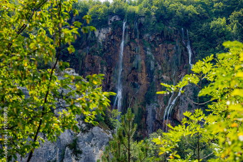 Beautiful landscape in the Plitvice Lakes National Park in Croatia. Natural Waterfalls. Natural wonders