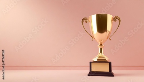 minimal background for online education concept golden trophy on pink background 3d rendering illustration clipping path of each element included