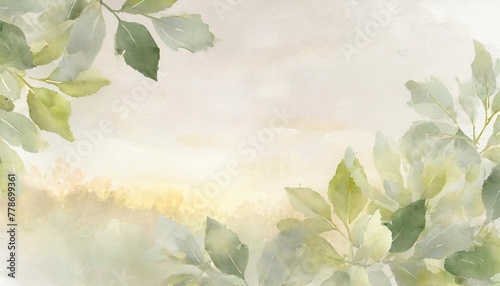 green leaves watercolor background invitation template generative ai © Slainie