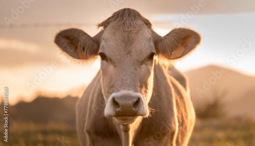 portrait of a cow looking frontally with transparent background