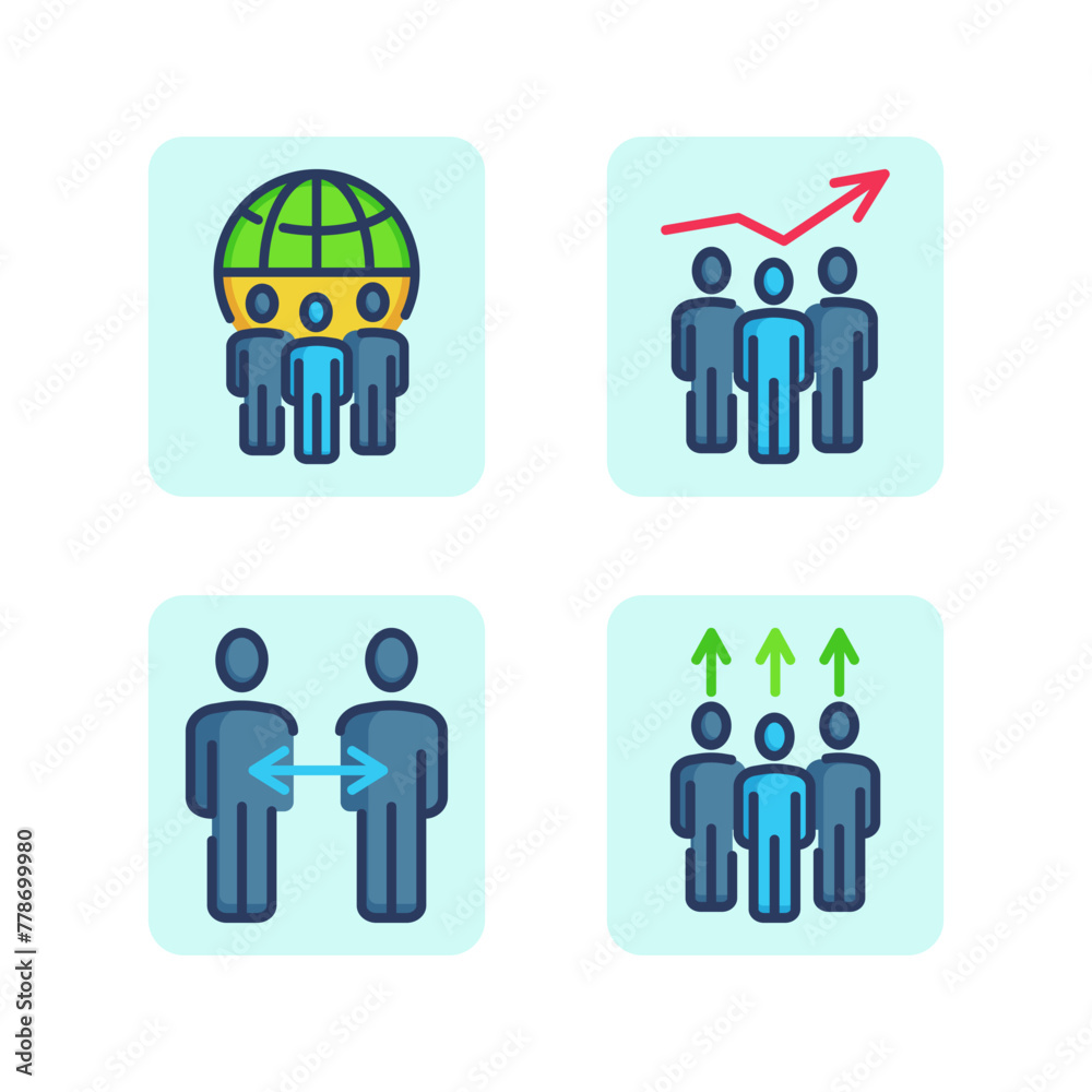 Career business employees line icon set. Global business prospect, career growth, work development, people exchange, colleagues. Business team work success, career development concept. Vector illustra Career business employees line icon set. Global business prospect, career growth, work development, people exchange, colleagues. Business team work success, career development concept. Vector illustra