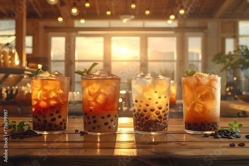 Group of Glasses Filled With Drinks on Table