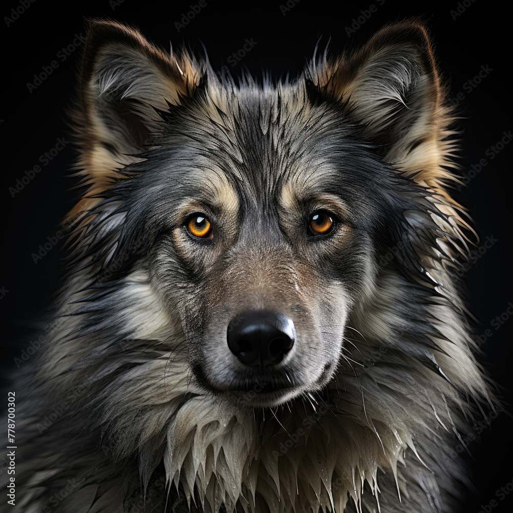 portrait of a wolf on dark background