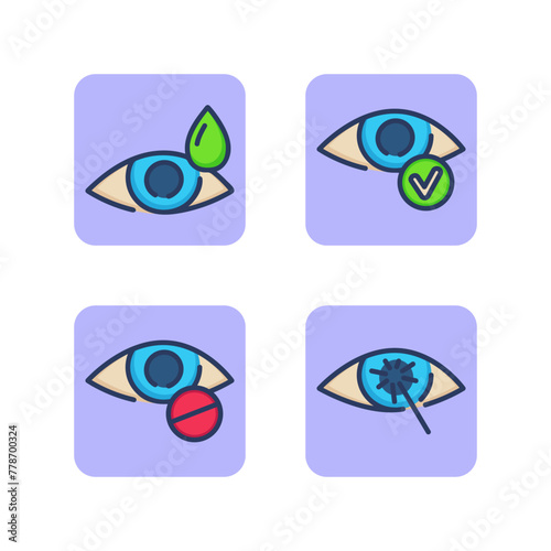 Eye treatment line icon set. Laser vision correction, eye drops, pills. Ophthalmology and healthcare concept. Vector illustrations for web design and apps