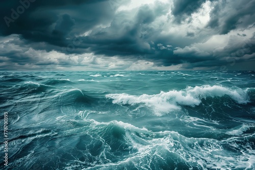 stormy sea with dark clouds and waves