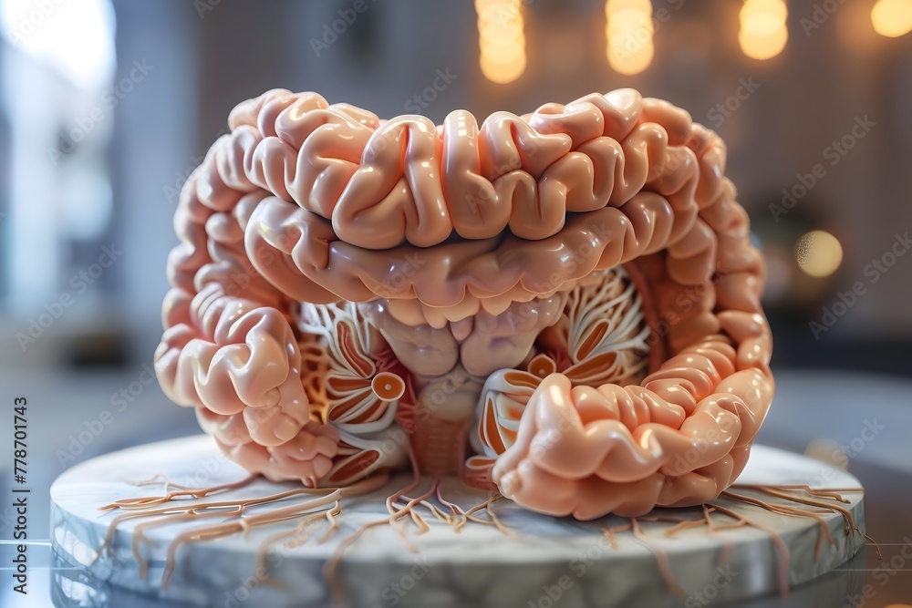 Detailed Three Dimensional Rendering of the Human Intestinal Anatomy Showcasing the Complex Structure and Function of the Digestive System