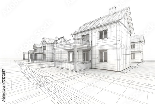 Digital Wireframe Houses with No White Background An Architectural Blueprint for the Future