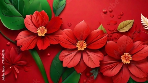 Beautiful flower and leaves on 3d dark backdrop background