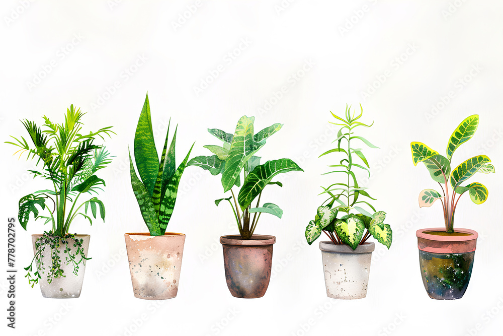 Fototapeta premium 観葉植物の集合イラスト-2