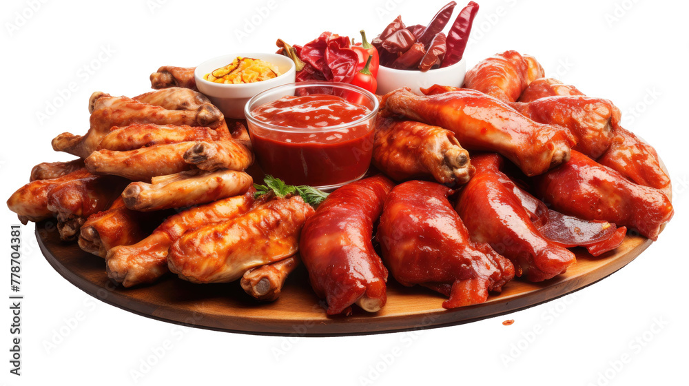 BBQ chicken, cheese, pepperoni on transparent background.