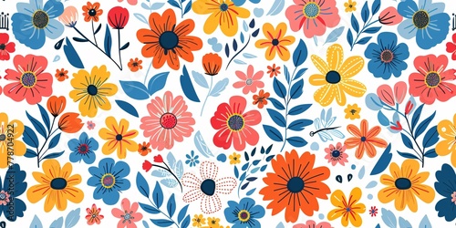 Vibrant floral pattern illustration in a playful children's style.
