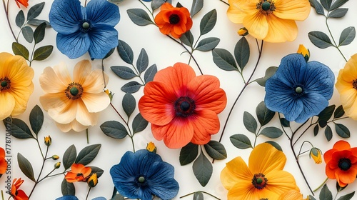 Vibrant floral design with playful nature-inspired shapes on a seamless children's wallpaper.