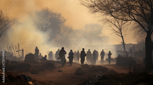 People seeking refuge from war violence or persecution cross international borders  photo