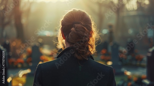  Portrait of a sad woman at a funeral ceremony photo