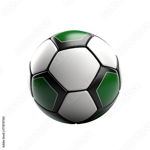 a white green soccer ball on grey, Isolated on transparent PNG background, Generative ai