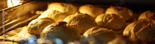 Process of sweet buns baking in oven. 