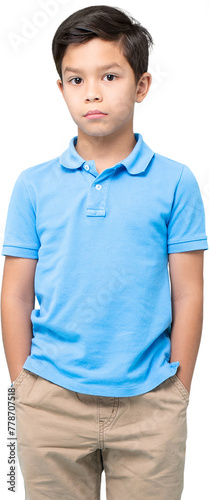 Mixed race boy wearing casual clothes standing with hands in pockets PNG file no background  photo