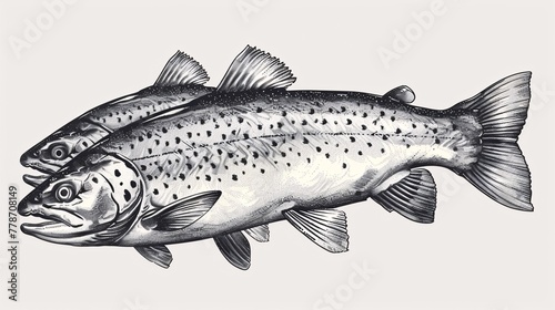 Illustration of a hand-drawn trout fish. photo