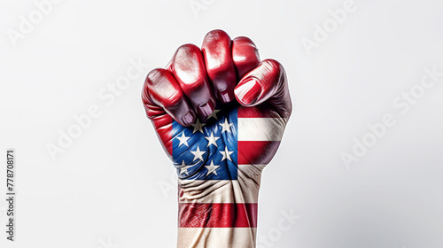 fist painted in colors of american flag,Strength, Power, Protest concept