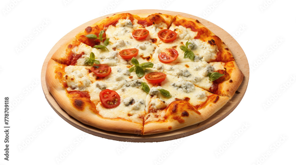 Four cheese Pizza with ingredients, Tomato paste sauce, Mozzarella Gorgonzola blue goat cheese, olive oil, dough on transparent background Four cheese Pizza with ingredients, Tomato paste sauce, Mozzarella Gorgonzola blue goat cheese, olive oil, dough on transparent background