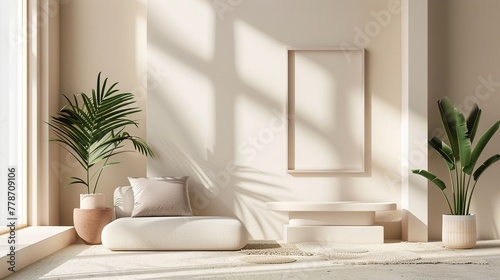 3D minimal living space, frame mockups offering a canvas for imagination