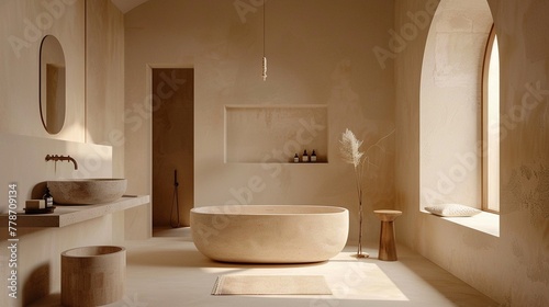 Bathroom blending minimal design with cozy elements, a serene sanctuary