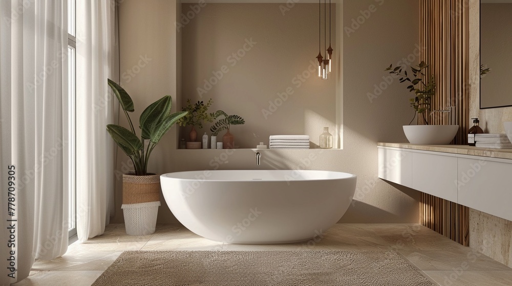 Minimal elegance and cozy warmth blend seamlessly in this bathroom retreat Minimal elegance and cozy warmth blend seamlessly in this bathroom retreat