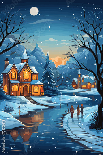 Ice skaters on a frozen lake coloring page