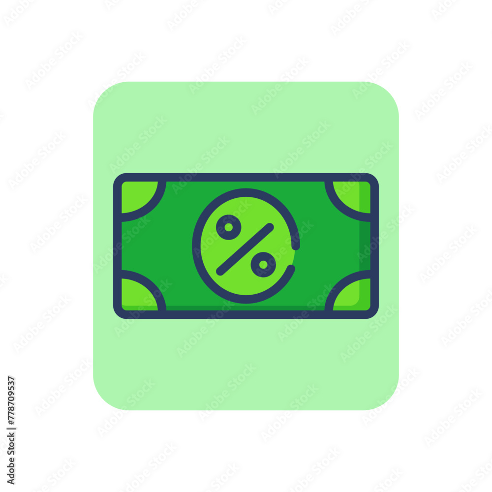 Currency banknote and percent sign thin line icon. Money, purchase, automobile. Bank lending and discount concept. Vector illustration for web design and apps Currency banknote and percent sign thin line icon. Money, purchase, automobile. Bank lending and discount concept. Vector illustration for web design and apps
