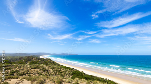 Blue sky  white sand and beautiful beach at Bruny island  Tasmania