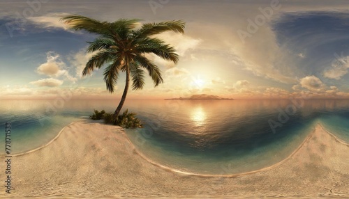 tropical island with a palm tree at sunset hdri environment map round panorama spherical panorama equidistant projection panorama 360 seascape 3d rendering © Paris