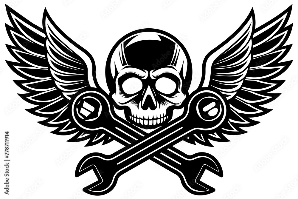 winged-skull-with-crossed-wrenches vector illustration 