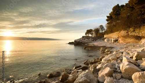 picturesque croatian view scenic rocky coast rijeka resort kosterena beach istria europe this image is sold only on adobe stock