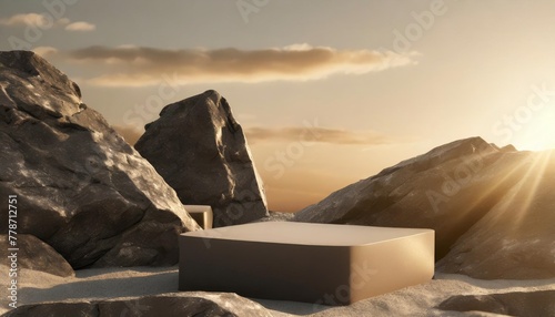 black geometric stone and rock shape background minimalist mockup for podium display or showcase 3d rendering