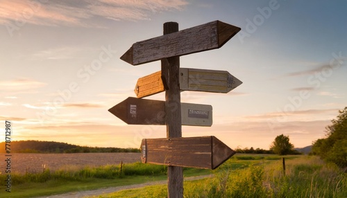 old wooden road sign set including right left and both sides © Paris