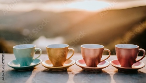 colorful tea cups representing different colors drinks concept generative ai