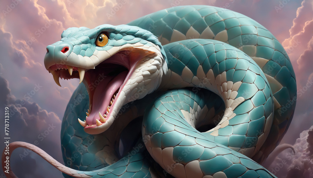 Fantasy Illustration of a wild snake. Digital art style wallpaper background. Fantasy Illustration of a wild snake. Digital art style wallpaper background.