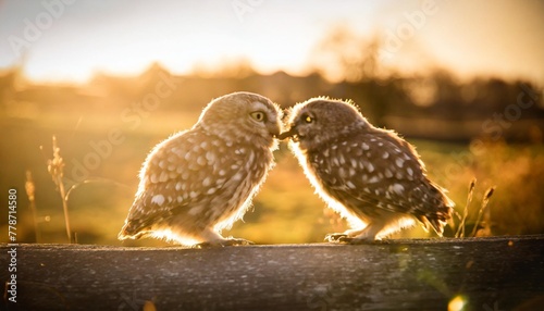 little owl kissing photo