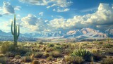 Desert Arizona, Iconic imagery from the Sonoran Desert in Arizona, featuring saguaro cacti, rugged mountains, and vast expanses of desert terrain