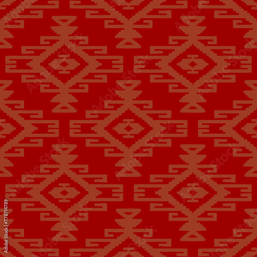 ethnic tukic carpet seamless pattern, Asian kilem, carpet design, traditional ornament, red hand drawn illustration