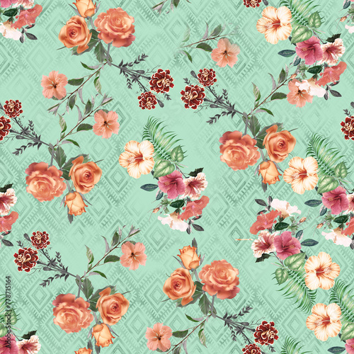Watercolor seamless pattern cute roses,pattern for fabric and wallpaper