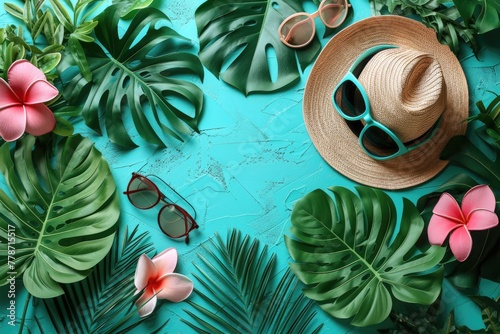 summer tropical beach accessories background professional photography