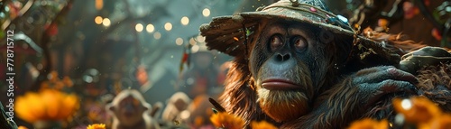 A mischievous orangutan sorcerer conjures spells and charms as they explore a surreal dream world filled with talking animals