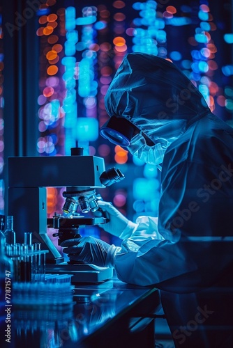 A mysterious stranger surrounded by an array of hightech biotechnology tools, their expertise in the field undeniable