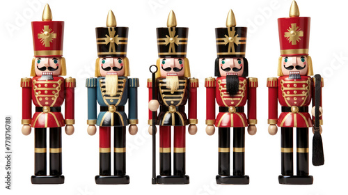 Set of christmas nutcracker toy soldier guard on transparent background. Mockup template for artwork 